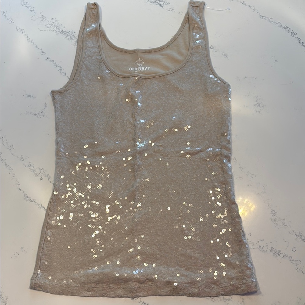 Old Navy Women's Sequin Tank Top - beige